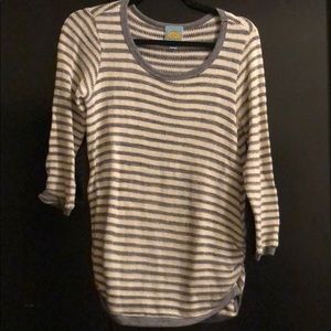 C & C cream and grey striped sweater. 3/4 sleeve